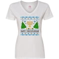 thumbnail image 3 of Inktastic Happy Chrismukkah Sweater Style with Menorah and Trees Women's V-Neck T-Shirt, 3 of 5