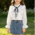 thumbnail image 2 of Agkizg Girls Ruffled Collar Button Down Shirt, Long Sleeve Blouse with Lace Hem, School Casual Top for Kids, Cute Layering Tee, Sizes 5-6 Years, 2 of 5