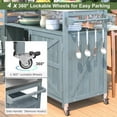 thumbnail image 6 of 53.3" Solid Fir Wood Outdoor Kitchen Island with Raised Shelf and Stainless Steel Top, Outdoor Rolling Grill Table Cart with Internal Storage Rack and Adjustable Shelf for Garden or Outdoor, Grey Blue, 6 of 7