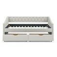 thumbnail image 5 of Twin Size Upholstered Daybed Frame with Storage Drawers, Linen Sofa Bed with Reinforced Frame, Multifunctional Floor Bed with Tufted Backrest and Armrest for Living Room, Bedroom, Beige, 5 of 9
