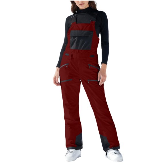 FRSASU Women's Ski Bibs Snowboard Pants Snow Bib Tight Overalls Outdoor Bibs Ski Pants Waterproof Insulated Ski Pants (with Elastic) Wine M(M)
