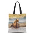 thumbnail image 1 of KDAGR Canvas Tote Bag Safe Mom Three Grizzly Bear Cubs Snuggle Up Reusable Shoulder Grocery Shopping Bags Handbag, 1 of 1