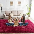 thumbnail image 4 of ASPILLOW Fluffy Area Rugs for Living Room, 4x6 Non Skid Shaggy Carpets for Bedroom, Dorms, Rooms, Home Decor,Wine Red, 4 of 8