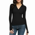thumbnail image 4 of Tops for Women Plus Size Women's Long Sleeve Thermal Shirt for Women Tops CrewNeck T-Shirts with Thumb Holes Fall Fashion Black XXL, 4 of 8