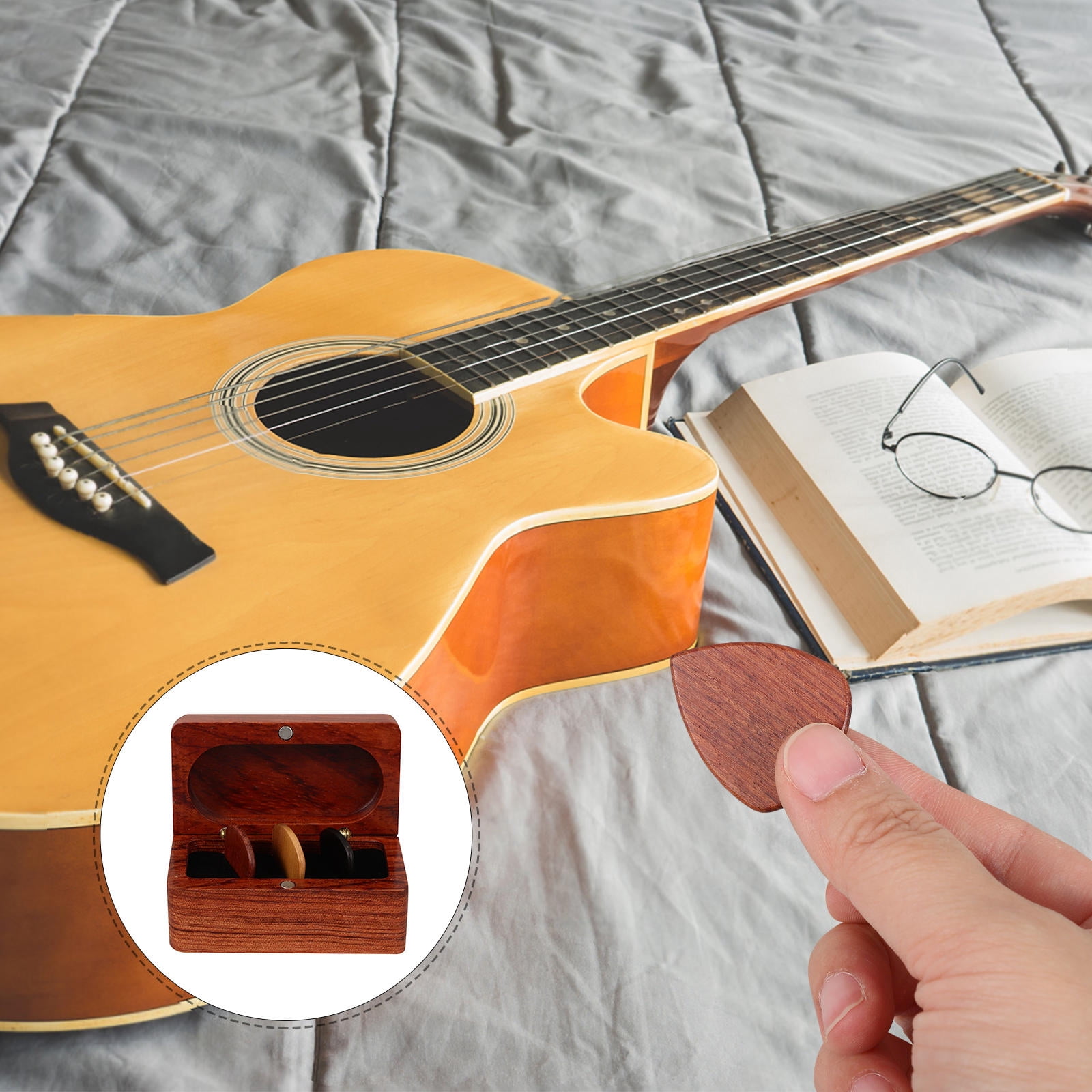 ELAYARD 1Set Wood Guitar Pick Holder Storage Box Portable Organizer for Acoustic Electric Guitar Travel
