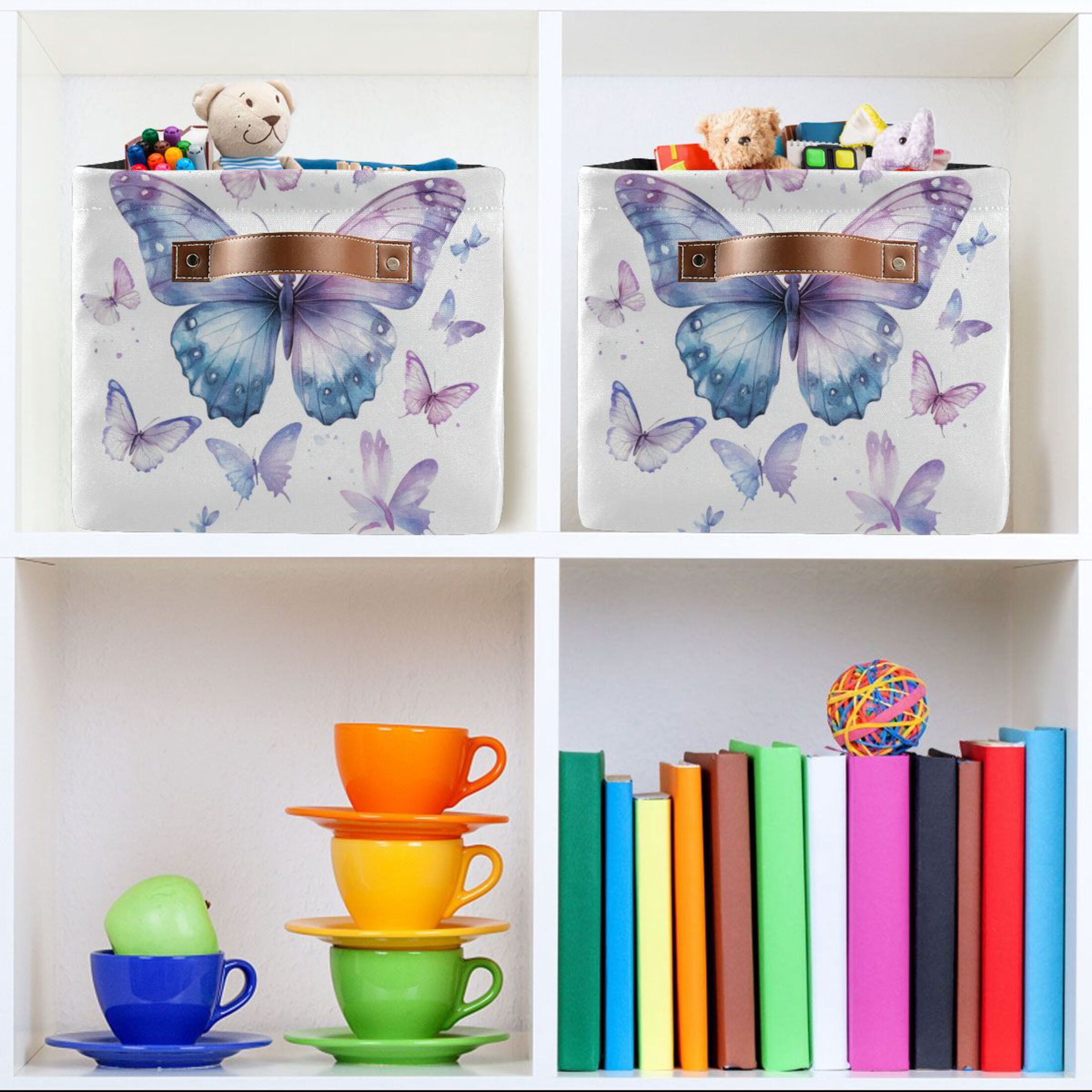 A Flock Of Butterflies Foldable Storage Basket,Canvas Fabric Foldable Storage Bins with Handles Open Home Storage Bins Boxes for Toy Book Shelf Closet Baskets