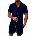 thumbnail image 2 of Pxiakgy Men'S Summer Breathable Two Piece Wrinkled Shirt Shorts Set Men'S Textured Beach Suit Navy + XXL, 2 of 5