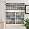 thumbnail image 2 of 3 Piece Kitchen Curtains and Valances Set Teal Brown Farmhouse Cafe Curtains 36 Inch Length Vintage Retro Wooden Valance & Tier Curtain for Living Room Bedroom Small Window 54"x18"+27"x36"*2, 2 of 6