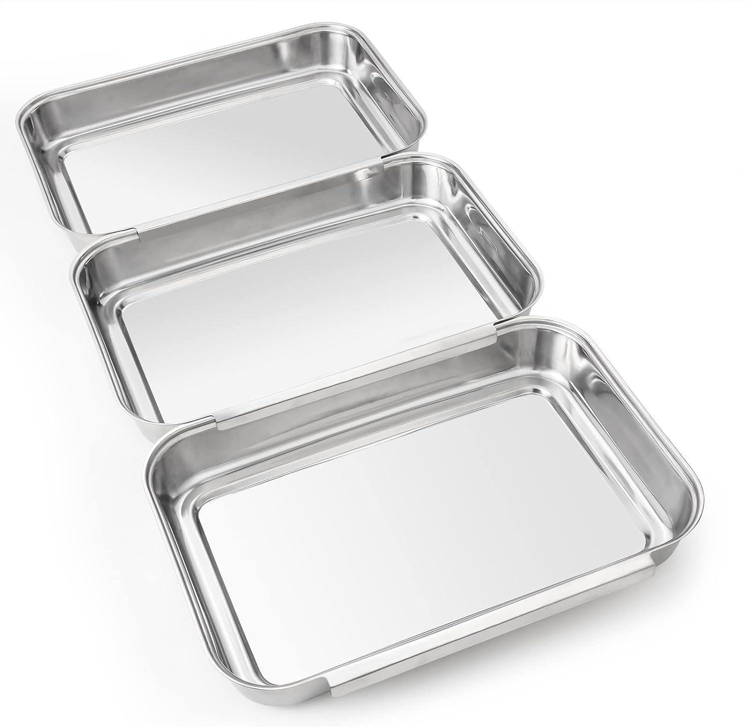 Mumufy Breading Trays Set of 3 Large Stainless Steel Breading Pans with  Tong for Dredging Chicken Breasts and Marinating Meat, Food Prep Trays for
