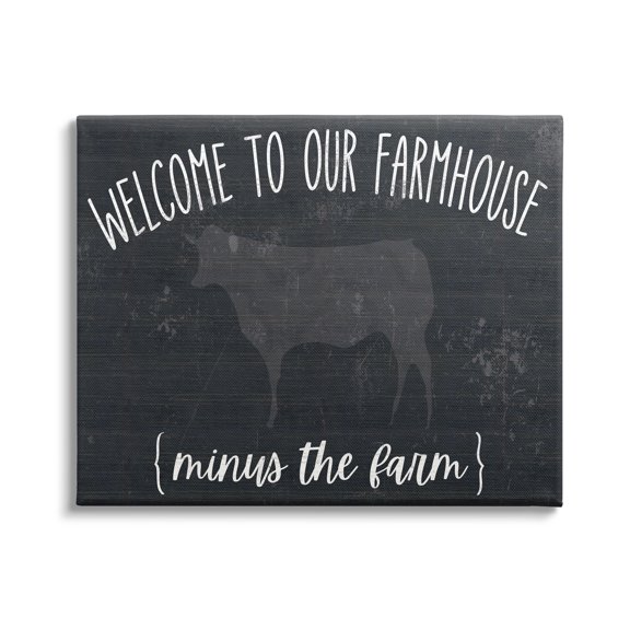 Stupell Industries Welcome To Farmhouse Playful Rustic Cow Motif Graphic Art Gallery Wrapped Canvas Print Wall Art, Design by White Ladder
