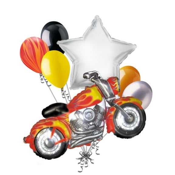 7pc Motorcycle Flames Balloon Bouquet
