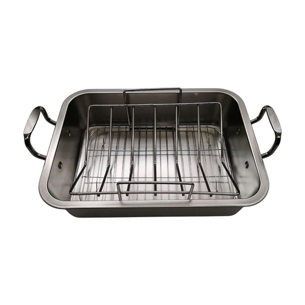 Bandeja para asar pavos, asador de pollos, utensilios para hornear, rejilla en forma de V, parrilla rectangular para 39 cm x 29 cm x 10 cm