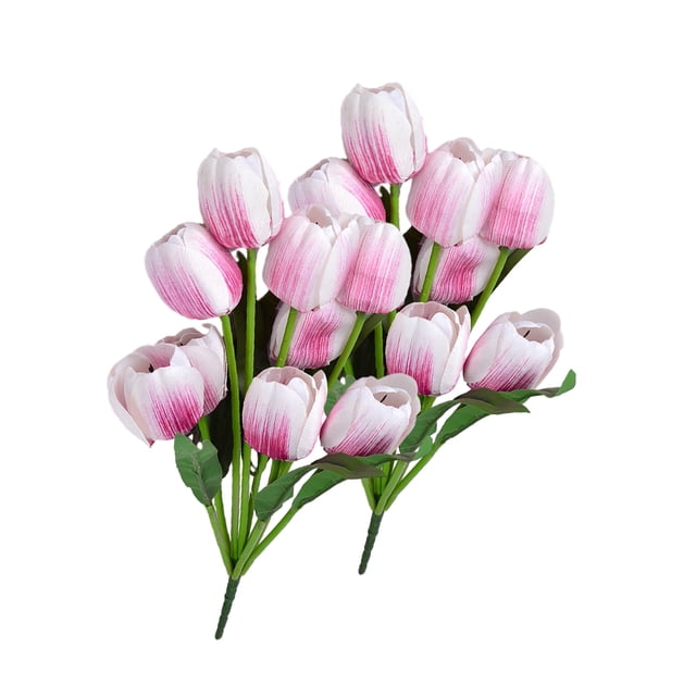 Ramo de 9 cabezas flores artificiales tulipanes de seda Inteprter 2 uds color púrpura