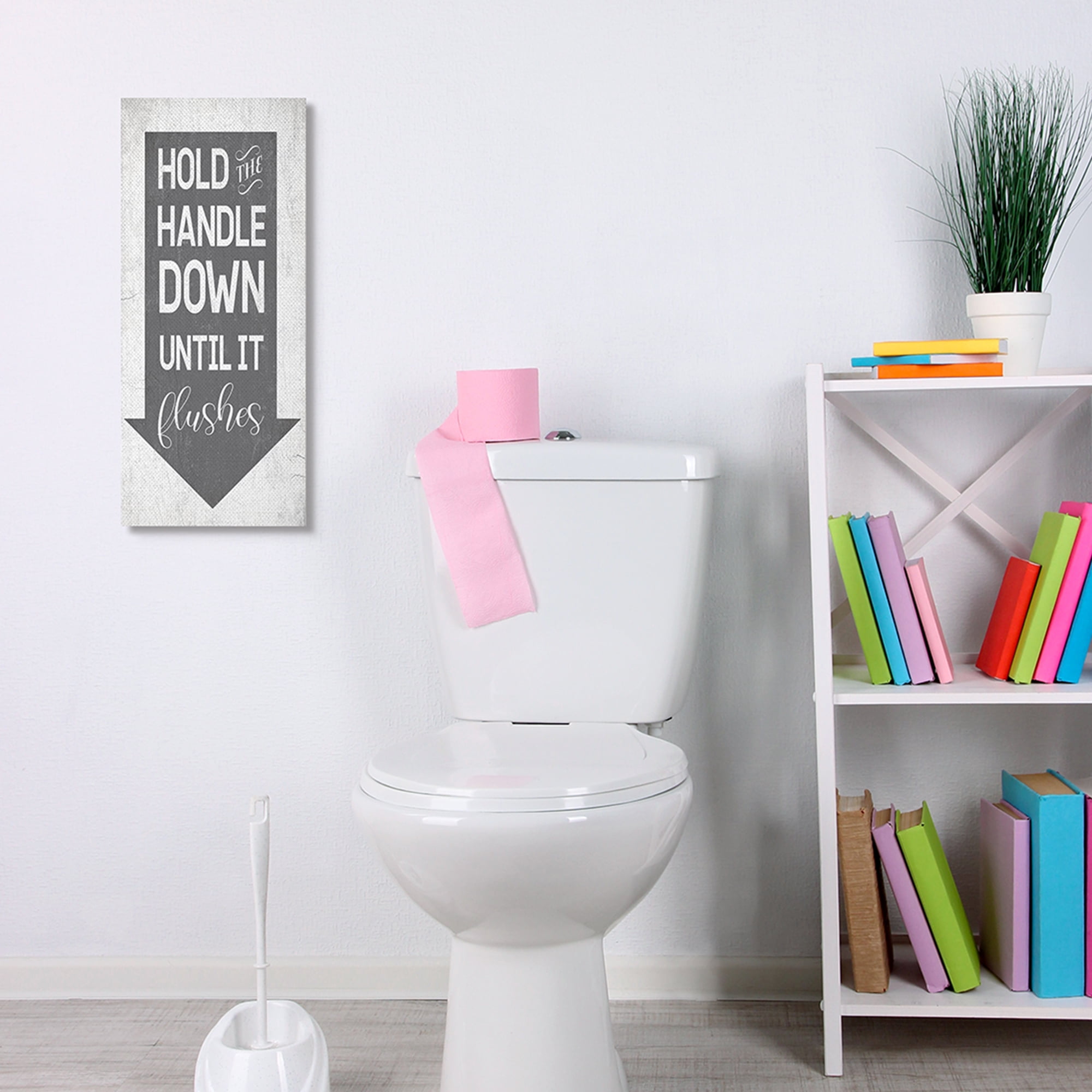Stupell Industries Hold Handle Down to Flush Bathroom Arrow Canvas Wall Art by Daphne Polselli