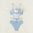 thumbnail image 4 of Uaswgudfs Women's One-Piece Swimsuit with Underwire Support, Side Cutouts, Decorative Chains, and Lower Cutouts for Pool Beachwear Light Blue M, 4 of 7