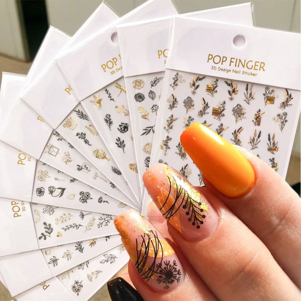 Amazon.com: 8Sheets Gold Star Nail Sticker Decals- Metallic Nail Supplies 3D  Self-Adhesive Sun Stars Moon Starlight Planets Snake Nail Design Nail Art  Stickers for Women Acrylic Nails Decoration Accessories Craft : Beauty