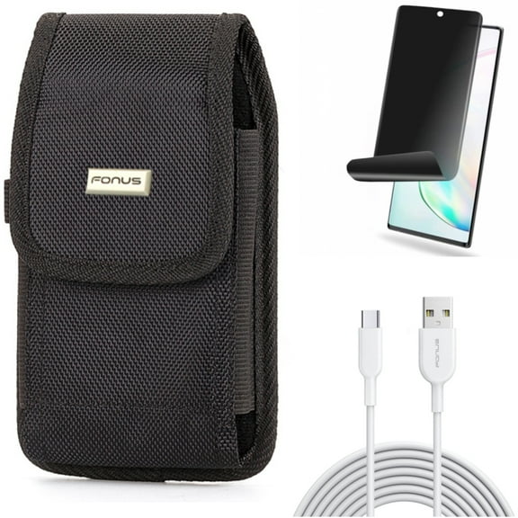 6ft USB-C Cable & Case Belt Clip & Privacy Screen Protector for Samsung Galaxy Note 20 (6.7") - Combo with Type-C Fast Charger & Rugged Holster & TPU Film Anti-Peep