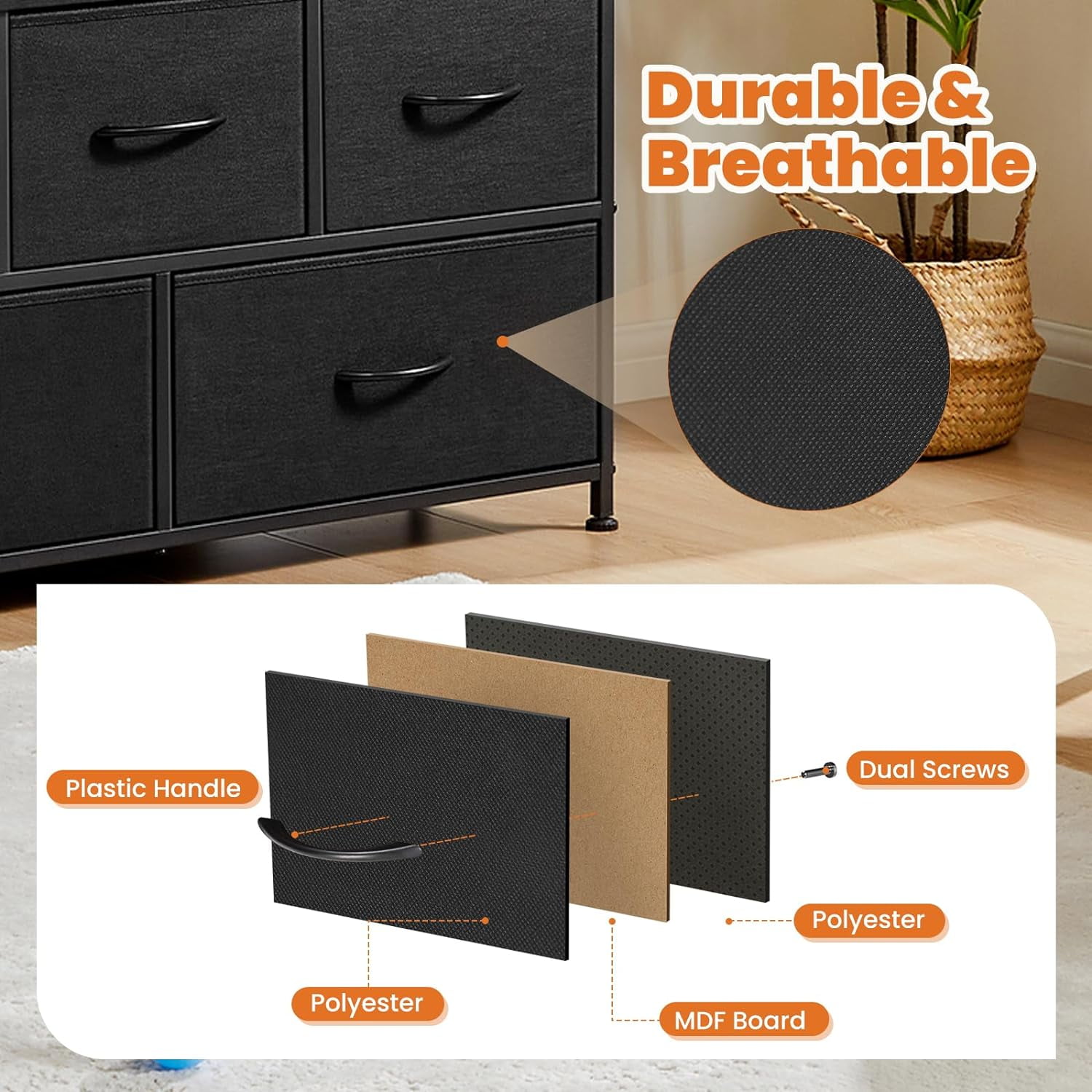 Black Dresser, c Cabinet with Storage Drawers, Fabric TV Console, Media Gaming Stand for Living Room, Bedroom