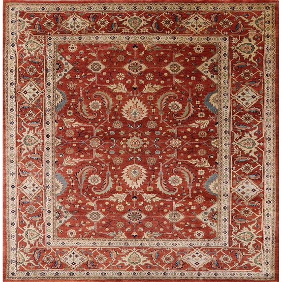 Ahgly Company Indoor Square Mid-Century Modern Red Oriental Area Rugs, 6' Square