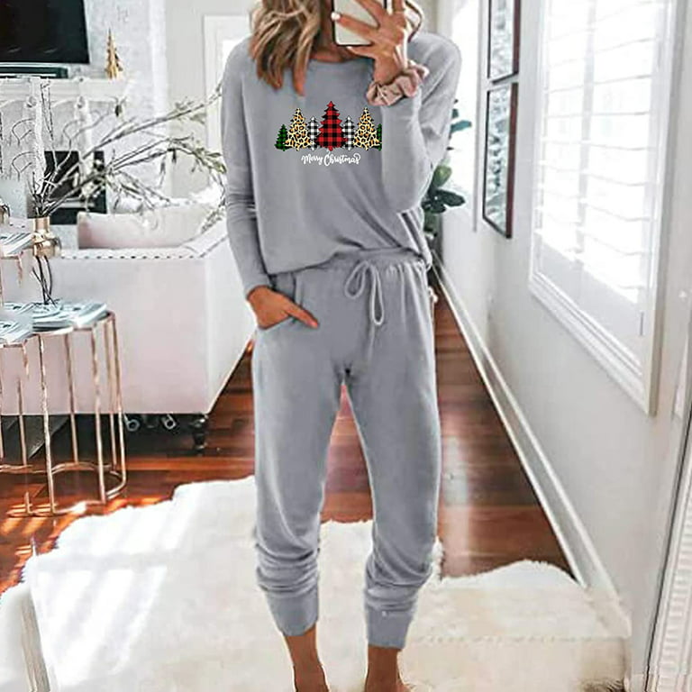 Dyegold Sweat Set Ladies Sweat Suits for Womens 2 Piece Sweatsuits for Women Set Cotton Long Sleeve Prime Day 2023 Christmas Women's Sweatsuit Outfits