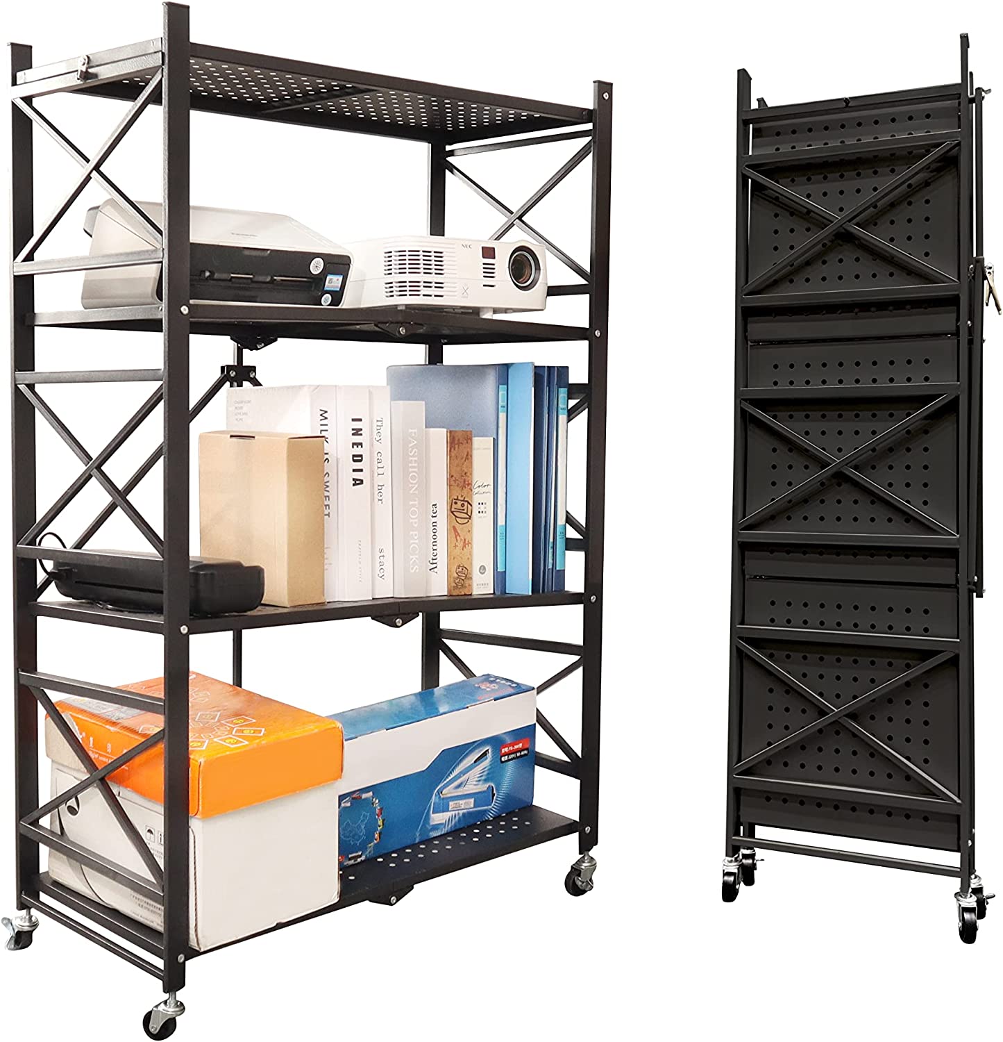 Folding Shelf 4 Tier,Folding Bookshelf,Foldable Shelf,Metal Folding