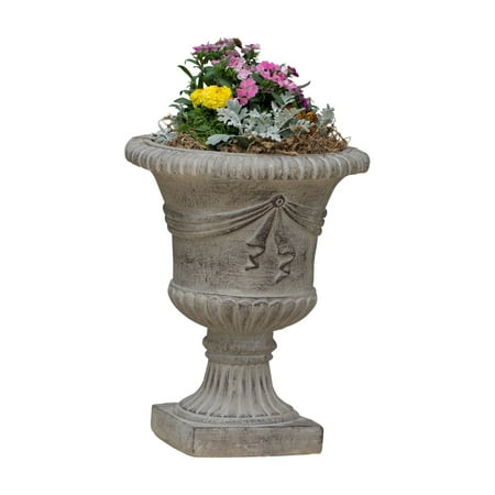 Antique Green 20.5 in. Stone Urn Planter (Top 20 Best Selling Flowers)