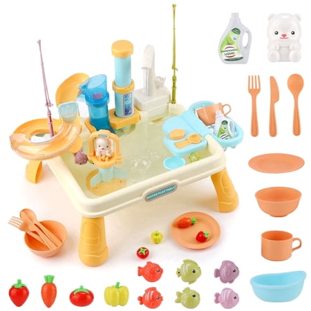 Water Table for Toddlers Play Kitchen Sink with Running Water Fishing Game Set Activity Sensory Table Summer Gift Beach Outside Toys for Kids Ages 4-8