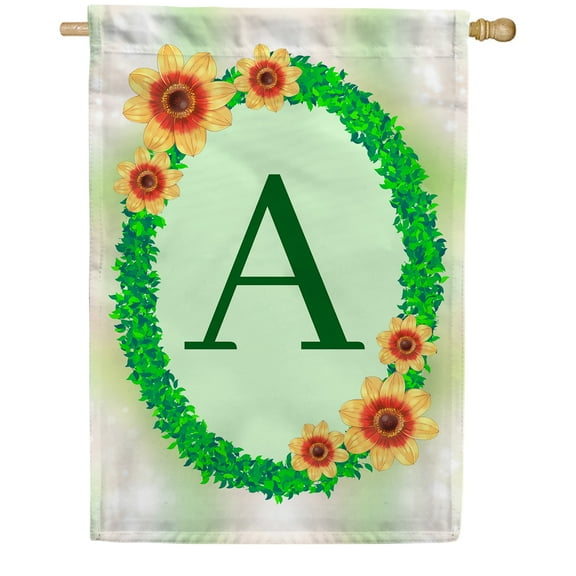 America Forever Summer Sunflower Wreath Monogram House Flag Letter Z 28 x 40 inches Green Ivy Wreath Summertime Double Sided Vertical Outdoor Yard Lawn Decorative Seasonal Yellow Floral House Flag