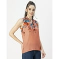 thumbnail image 3 of Moomaya Sleeveless Mandarin Collar Printed Georgette Top - Women's Stylish Top, 3 of 9