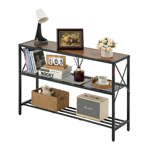 VEVOR Mesa de consola estrecha para sofá , mesa de sofá de 41,7 pulgadas, mesa de entrada larga de 3 niveles y mesa de pasillo estrecha, mesa de sofá estrecha con marco de metal, para entrada