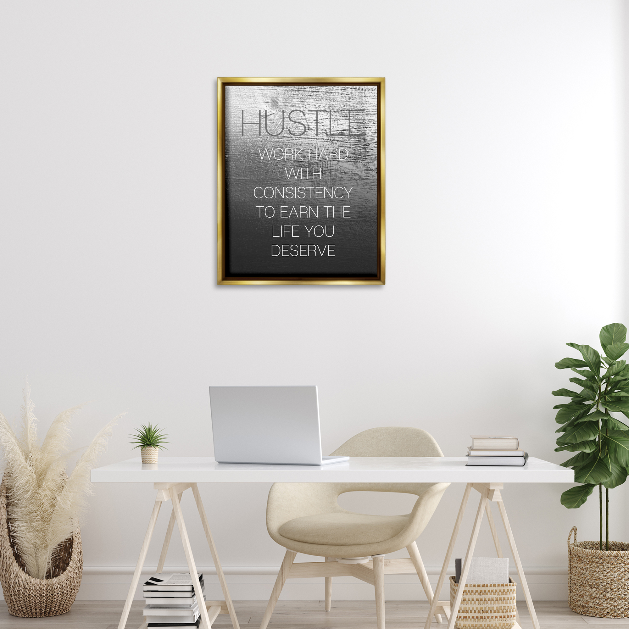 Stupell Industries Hustle Motivational Definition Text & Numbers Painting Gold Floater Framed Canvas Art Print Wall Art, 25 x 31