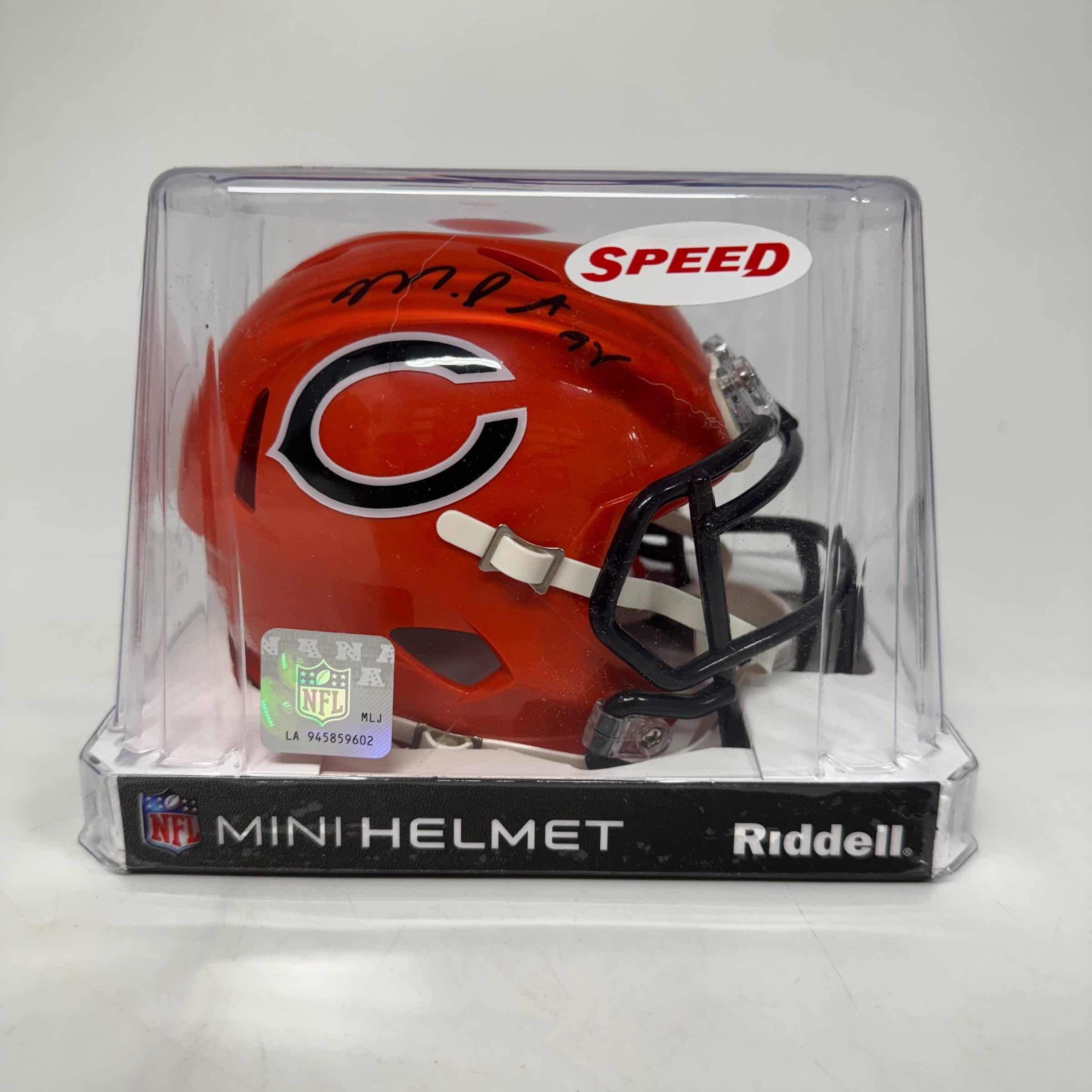 Autographed/Signed Montez Sweat Chicago Bears Orange Alternate Mini Football Helmet Beckett BAS COA