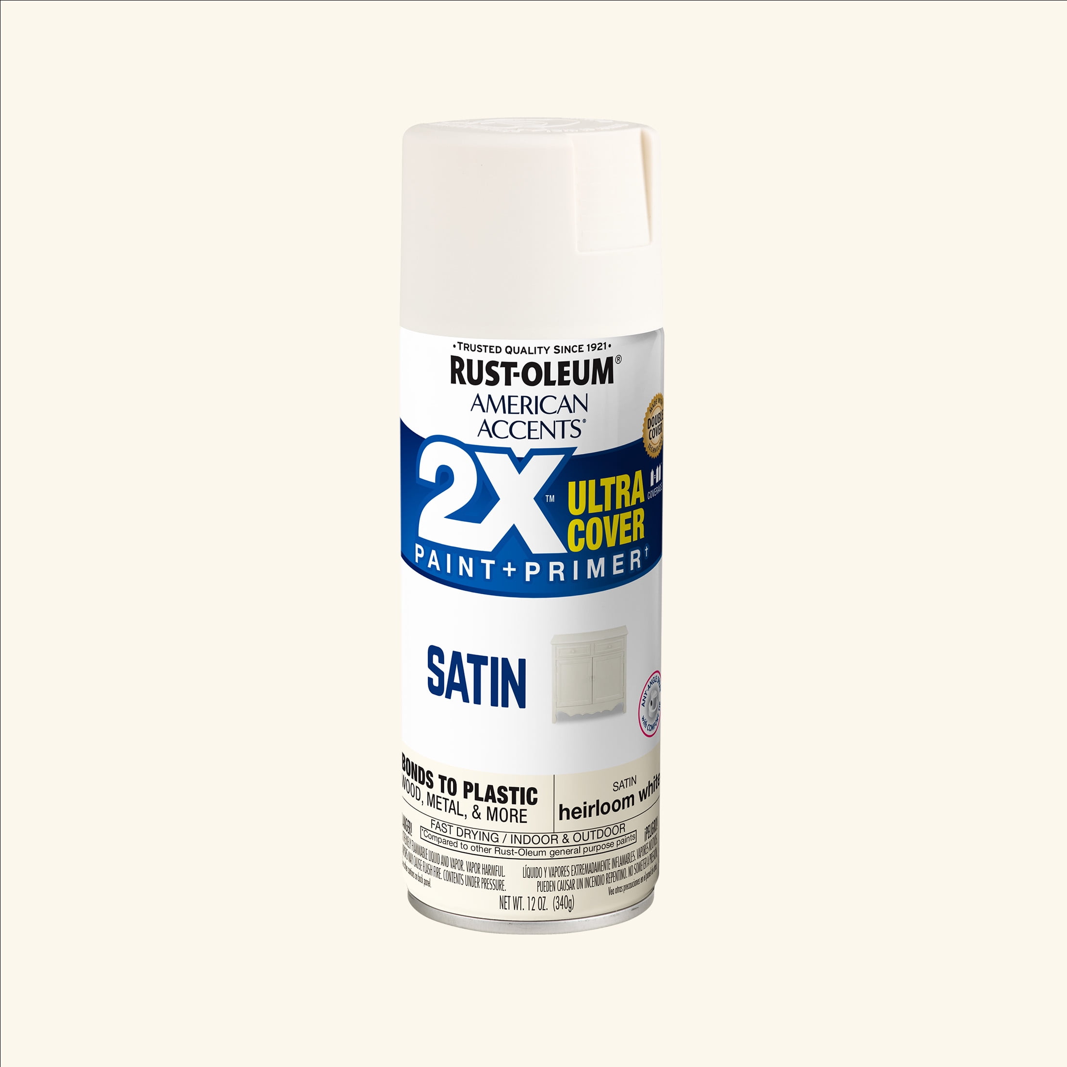 (2 pack) Heirloom White, Rust-Oleum American Accents 2X Ultra Cover Satin Spray Paint-327920, 12 oz