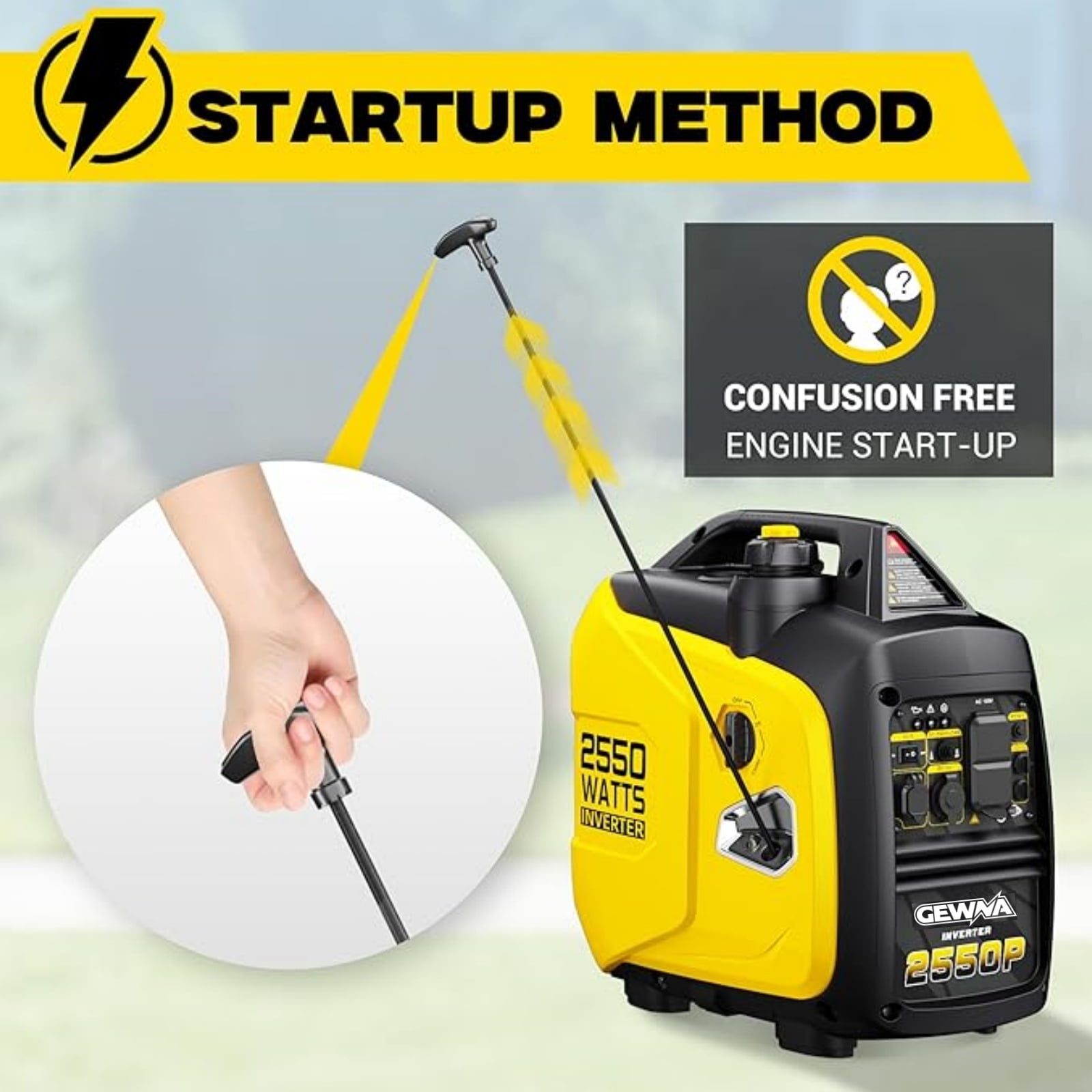 Gewna 2550W Gas Inverter Generator,Portable & Quiet,Low Oil for Home Use, Camping, Outdoor,Yellow