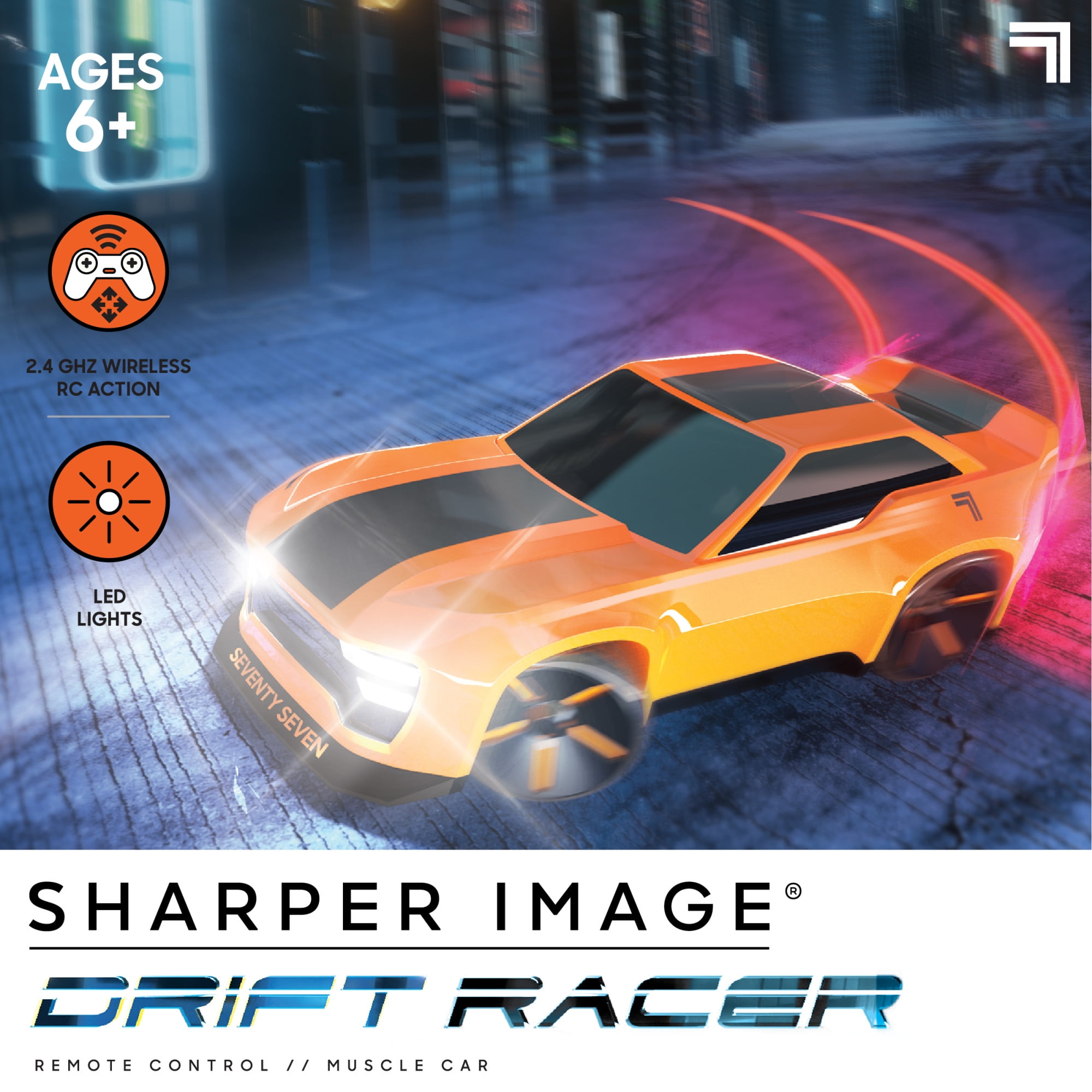 Sharper Image® Drift Racer Remote Control Muscle Car with LED Lights, 2.4 GHz Long Range, Orange