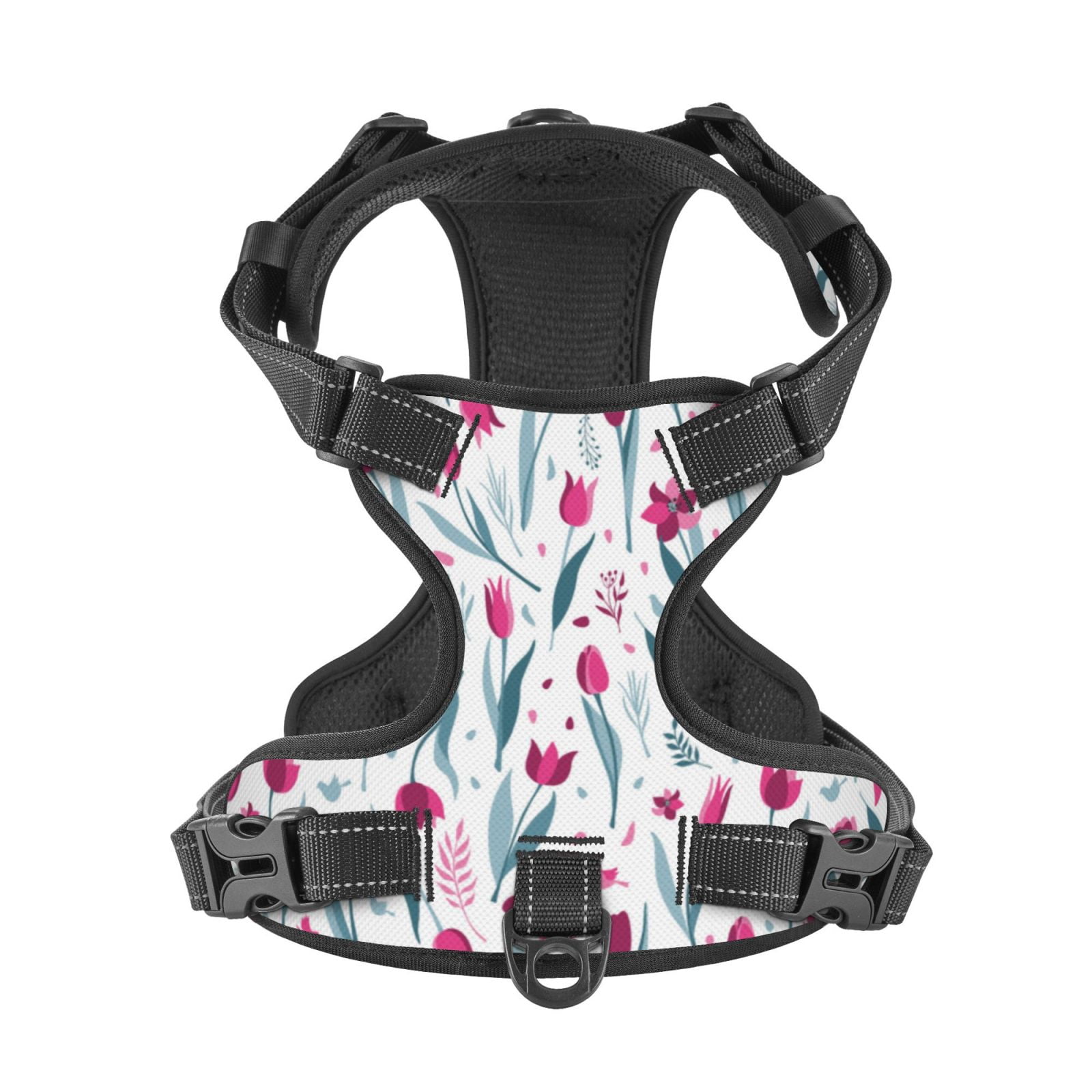 Kdxio Tulips Flowers Print No Pull Dog Harness Adjustable Reflective Oxford Easy Control Medium Large Dog Harness for Training and Everyday-Small