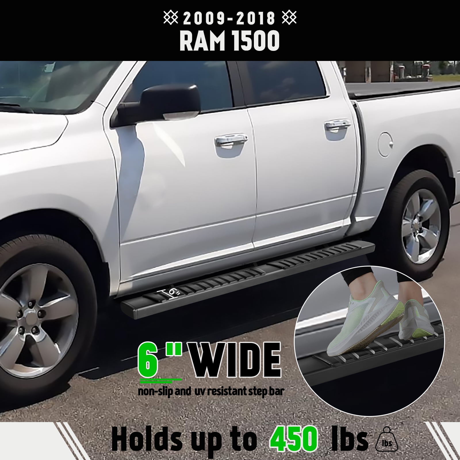 XTWEEX 6" Crew Cab Running Boards for 2009-2018 Dodge Ram 1500 2019-2023 Ram 1500 Classic | 2010-2023 Ram 2500 3500 Black Aluminum Alloy Side Step Nerf Bar