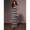 thumbnail image 5 of Womens Casual Round Neck Short Sleeve Striped Black Maxi Dress, 5 of 5