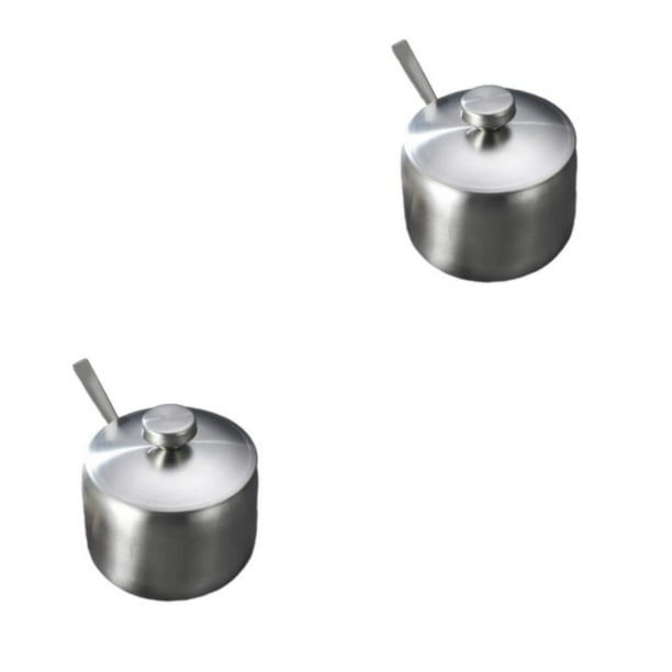 Tarro de Azúcar de Acero Inoxidable Cateissary con Cuchara y Tapa Plata