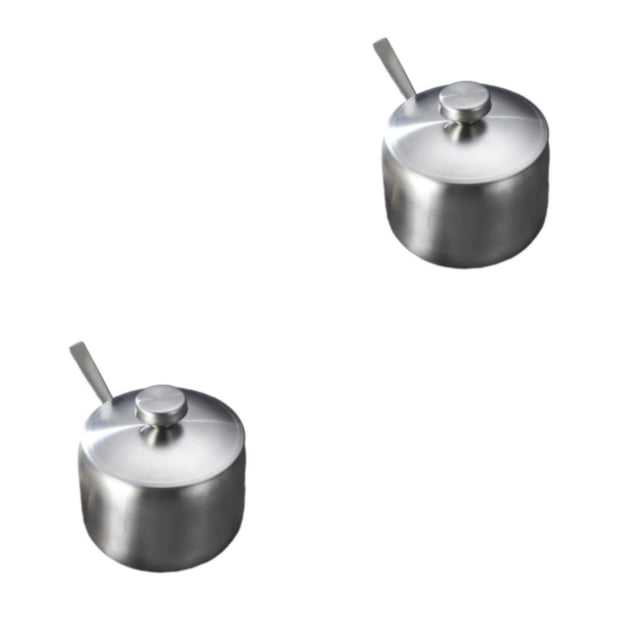 Tarro de Azúcar de Acero Inoxidable Cateissary con Cuchara y Tapa Plata