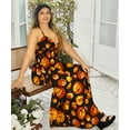 thumbnail image 2 of LA LEELA Women's Beach Summer Vintage Halloween Costumes Pumpkin Evening Party Halter V Neck Maxi Frill Dresses Flowy Elastic Waist Dress for Women S-M Orange, Pumpkin, 2 of 5