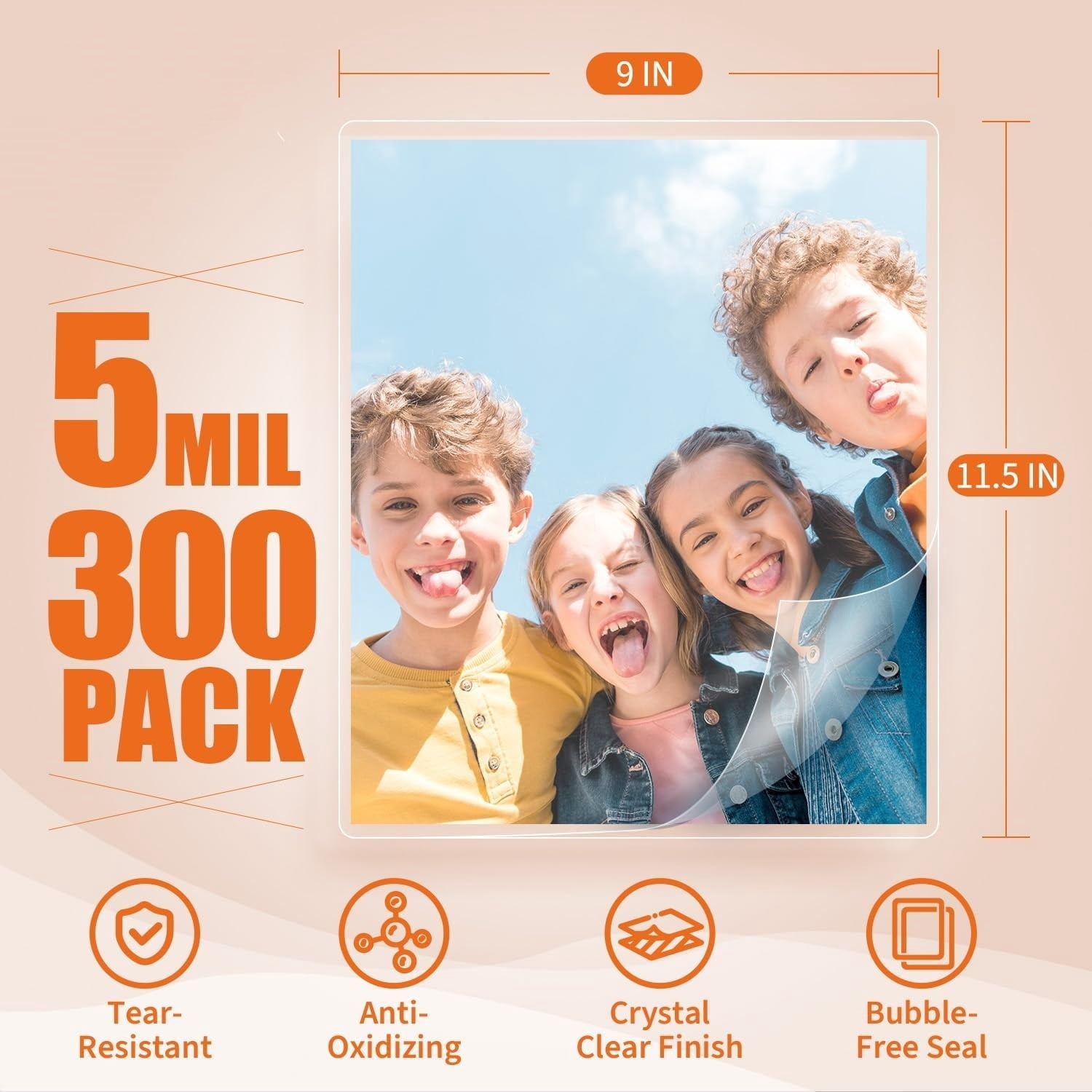300 Pack 5 Mil Thermal Laminating Pouches, 9x11.5 Inches Laminating Sheets, for Letter Size, Ultra Clear, Glossy, Hold 8.5x11 Inches, Heat Seal, School Office Supplies