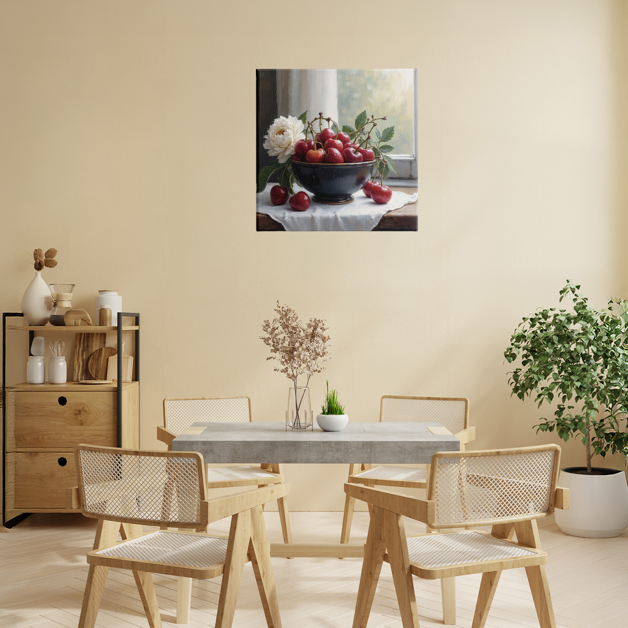 Cherry & Blossom Still Life Canvas Wall Art, design by Lettered and Lined