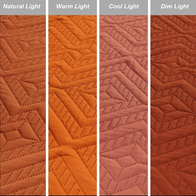 LEAONME Quilt Set King Size 3 Pieces, Lightweight Burnt Orange/Rust Bedspread-98''x106'', Soft Microfiber Summer Quilt, Luxurious Warm Coverlet Set For All Seasons (includes 1 Quilt, 2 Shams