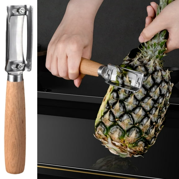 Pineapple Slicer Food Grade Rustproof Sharp Blade Corrosion Resistant Wooden Handle Labor-saving High Strength Handheld Pineapple Peeler Fruit Cutter Kitchen Supplies
