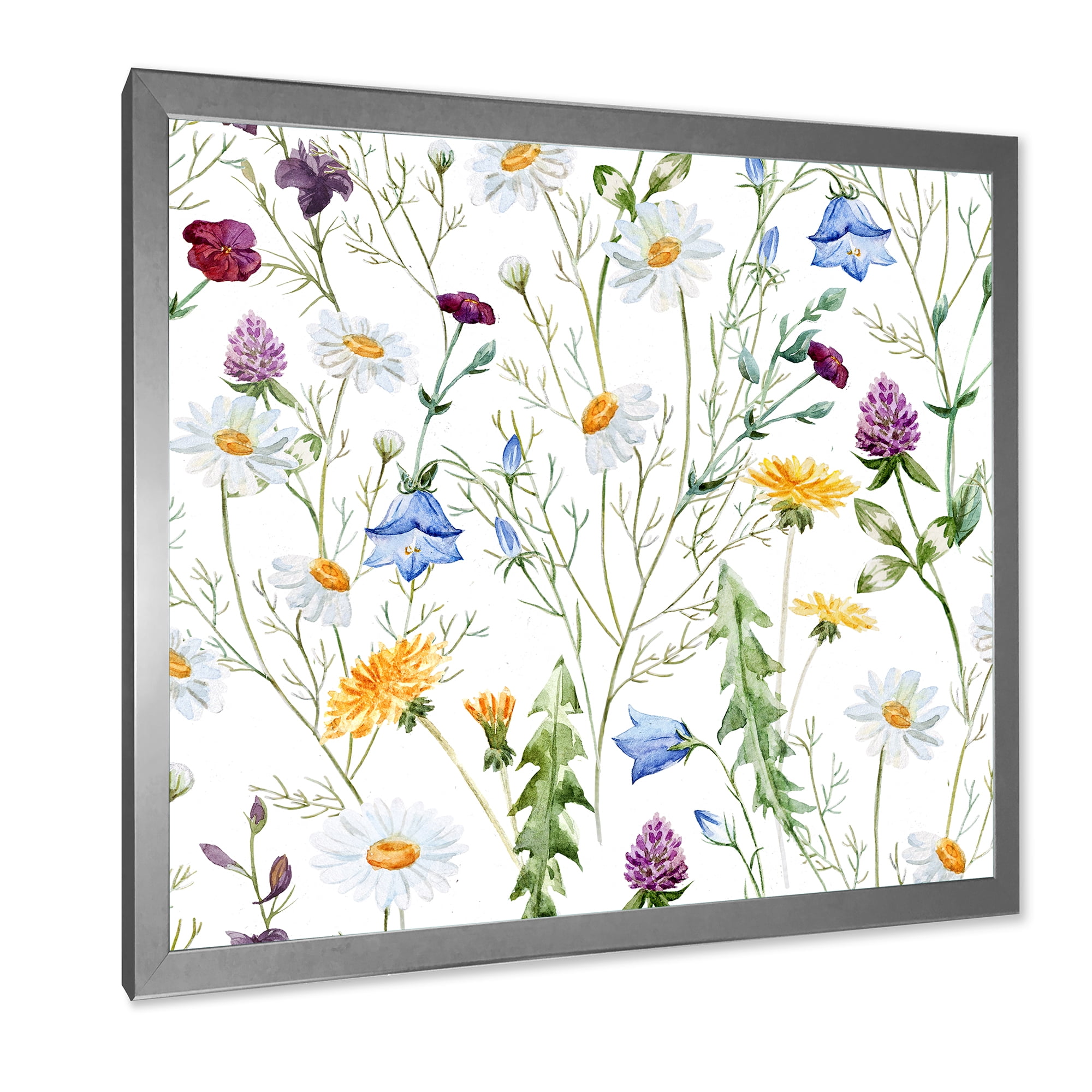 Designart 'Wildflowers Clover Bell and Chamomile III' Traditional Framed Art Print