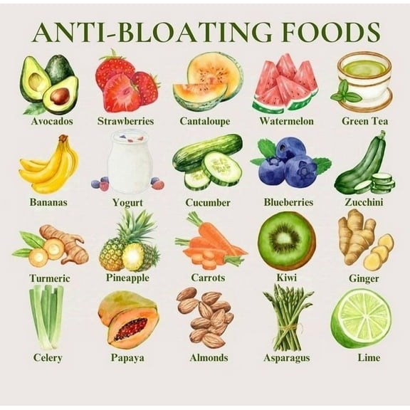 ANTI BLOATING FOODS Anti Inflammatory diet food guide Poster Nutrition Food chart grocery lis for Kitchen Decor poster