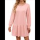 thumbnail image 3 of Vestido Tipo Sudadera de Larga para Mujer, de Otoño, con Cuello Redondo, de Punto Acanalado y Patchwork, Minivestidos Informales. Rosa L, 3 of 10