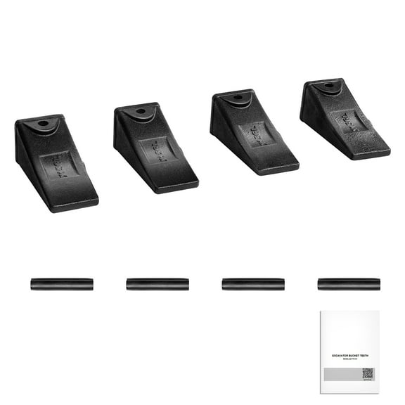 KFFKFF Excavator Bucket Teeth with Pins, 4-Pack X156L Tooth Set for Efficient Digging, Durable 5.3-inch Replacement Teeth for Skid Steer and Mini Excavators