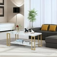 thumbnail image 4 of Gymax Modern Coffee Table Faux Marble Top Accent Cocktail Table w/ Gold Metal Frame, 4 of 10